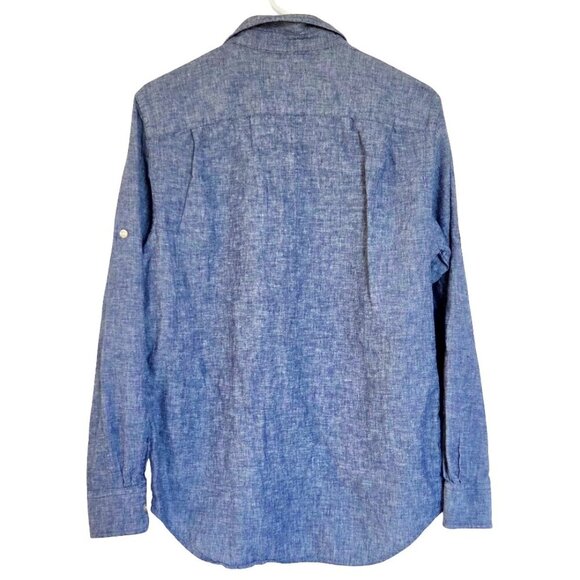 Banana Republic Button Down Shirt Mens M Blue Linen Blend Long Sleeve Classic - Picture 3 of 8